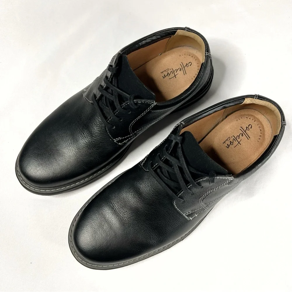 Clarks Size 10.5 Wide Black Rendell Lace Up Oxford Dress Shoes